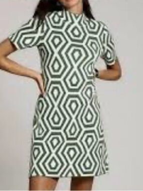 Anthropologie Green & White Geo Hex Mini Dress